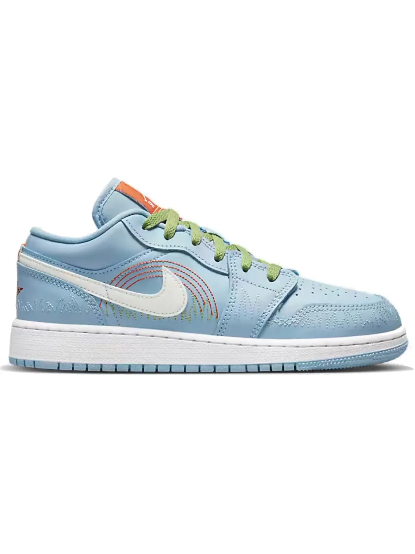 Детские кроссовки для мальчиков низкие с принтом Jordan 1 Low SE Stitch Jordan — изображение 1 из 1, синий/зеленый/оранжевый