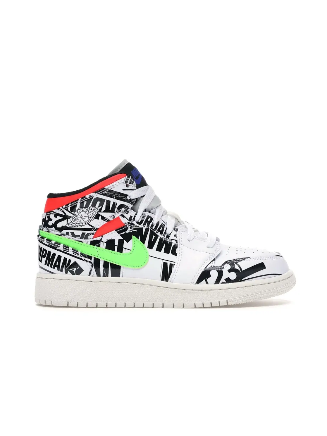 Детские кроссовки с принтом Jordan 1 Mid All Over Logos Jordan — изображение 1 из 4, белый/синий-черный
