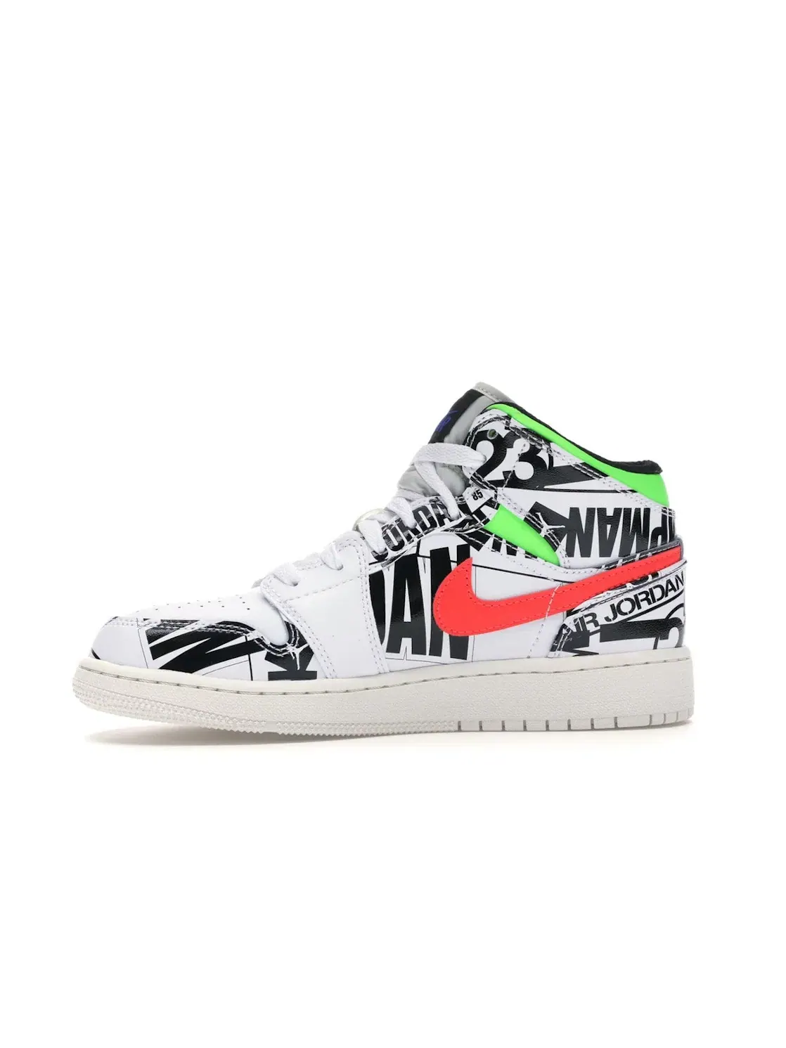 Детские кроссовки с принтом Jordan 1 Mid All Over Logos Jordan — изображение 3 из 4, белый/синий-черный