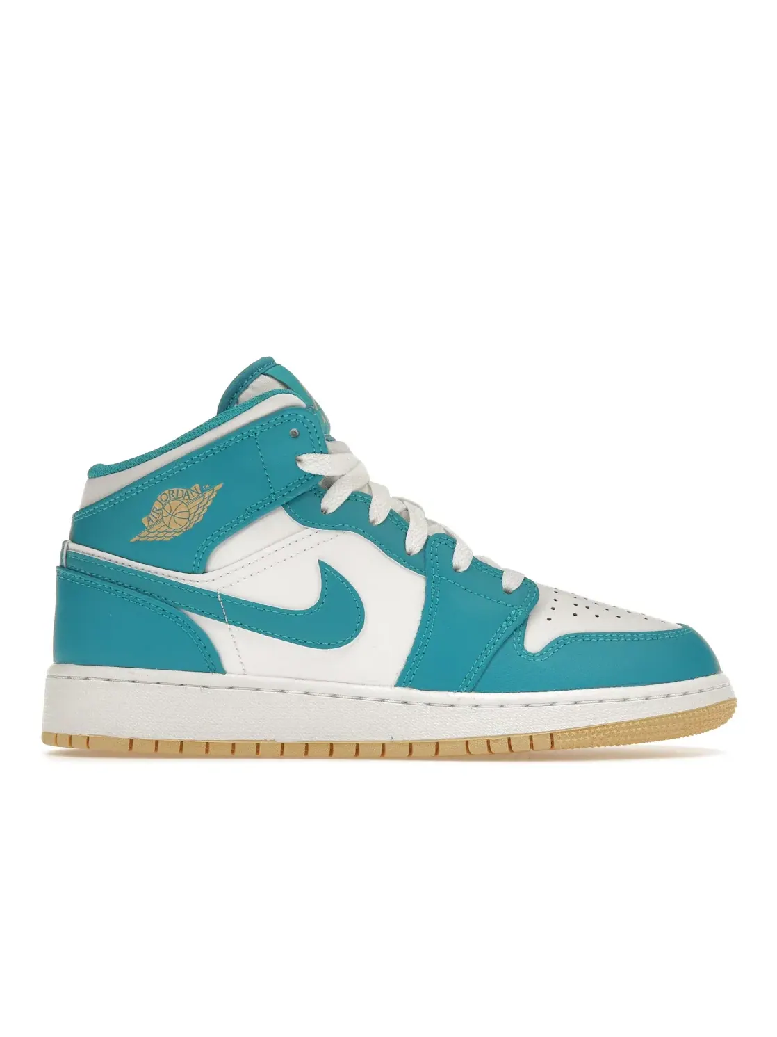 Детские кроссовки Lifestyle с ярким дизайном Jordan 1 Mid Aquatone (GS) Jordan — изображение 1 из 4, золотистый/белый