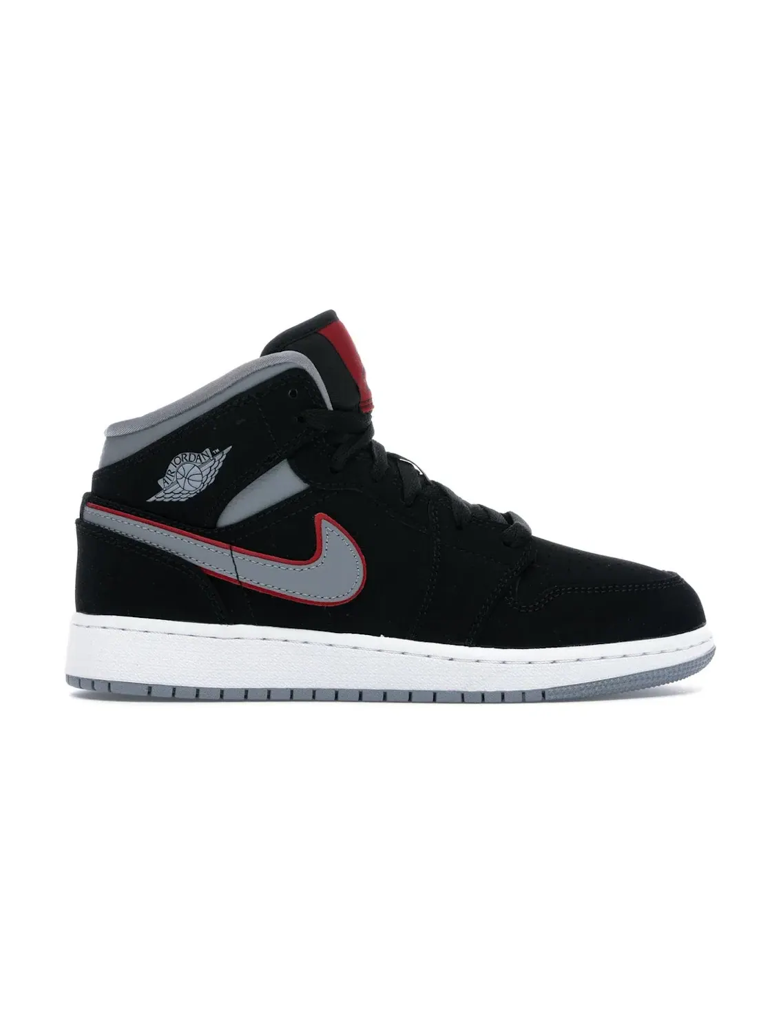 Детские кроссовки lifestyle с принтом Jordan 1 Mid Black Particle Grey Gym Red — изображение 1 из 4