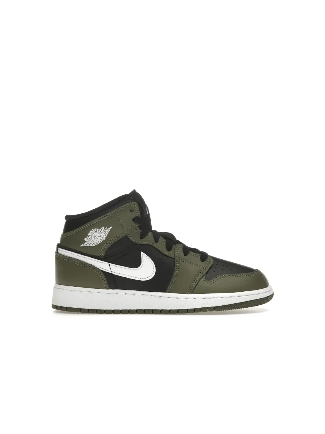 Детские кроссовки Lifestyle с принтом Jordan 1 Mid Jordan — изображение 1 из 4, черный/белый/оливковый