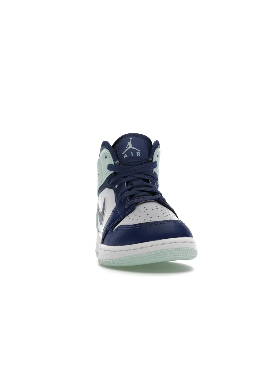 Детские кроссовки с кожаным верхом Jordan 1 Mid Mystic Navy Mint Foam Jordan — изображение 2 из 4, темно-синий/белый