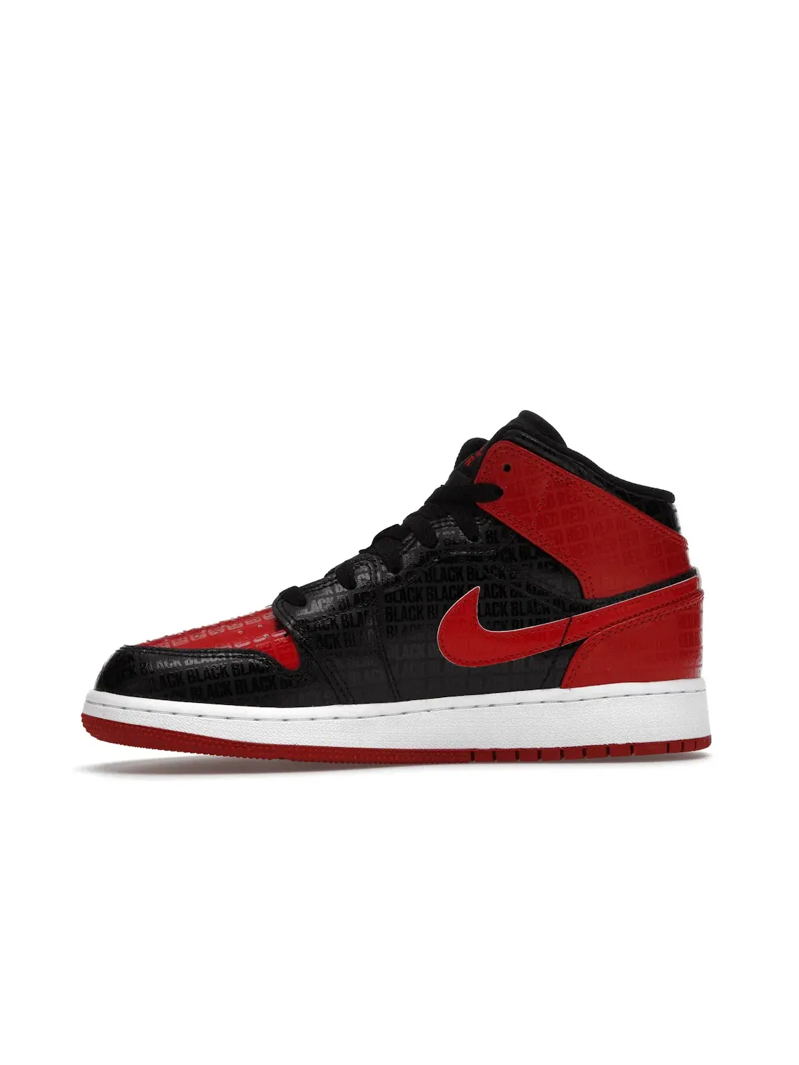 Детские кроссовки Lifestyle с верхом из кожи и текстиля Jordan 1 Mid — изображение 3 из 4, черный/красный-белый