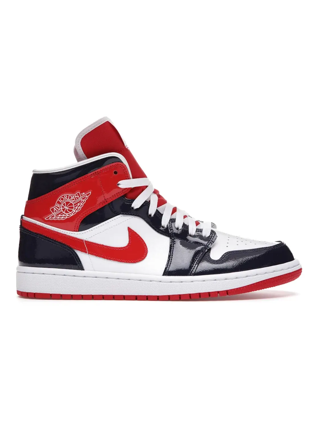 Женские кроссовки кожаные с патентной кожей Jordan 1 Mid — изображение 1 из 4, темно-синий/красный