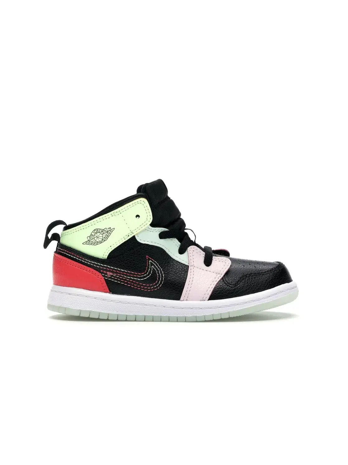 Детские кроссовки с принтом Jordan 1 Mid Glow-In-The-Dark Jordan — изображение 1 из 4, черный/--светлый розовый