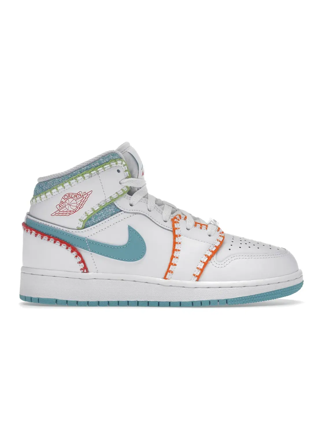 Детские кроссовки с многоцветным вязаным верхом Jordan 1 Mid Jordan — изображение 1 из 4, белый//розовый/оранжевый