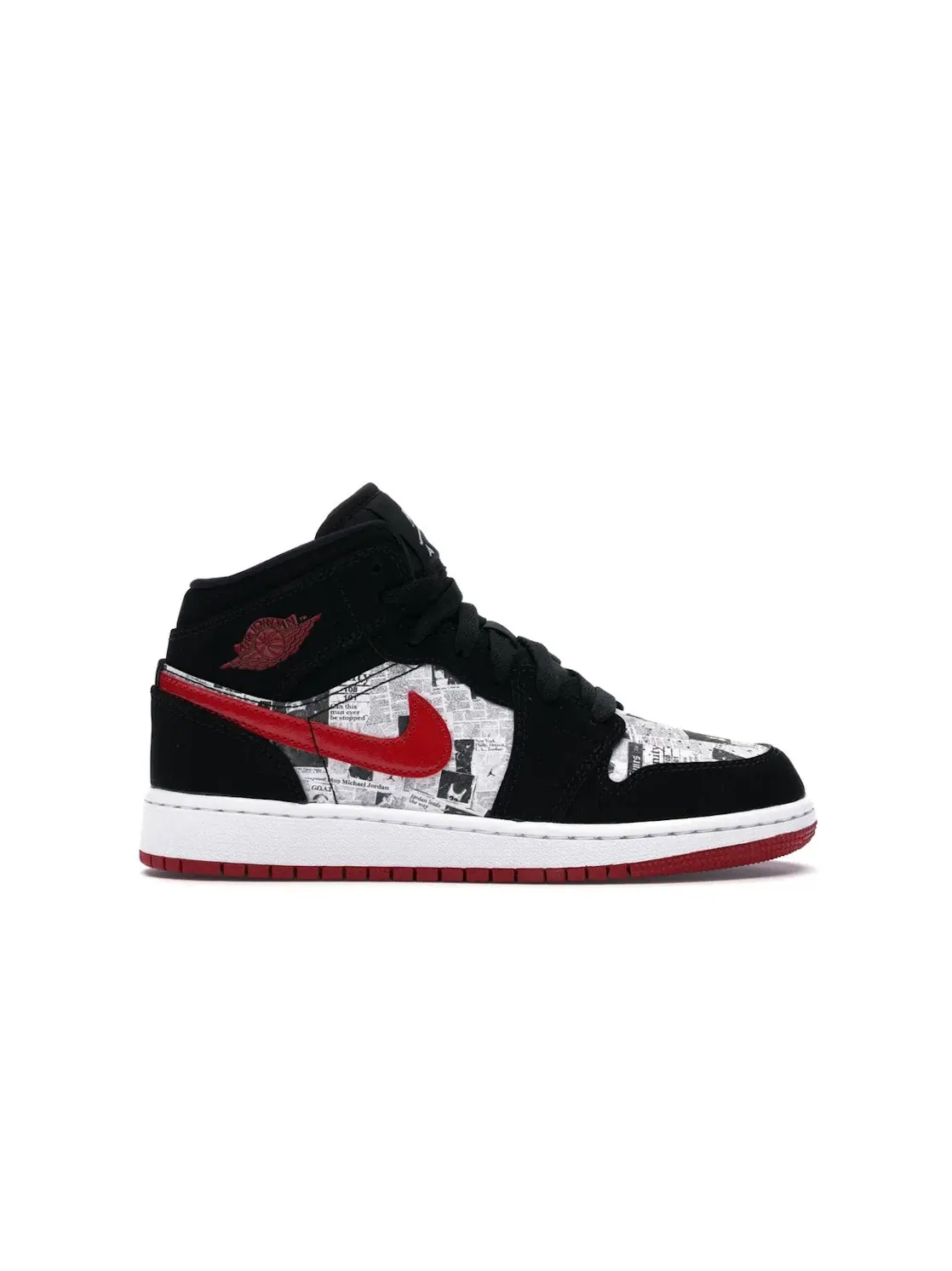 Детские кроссовки с газетным принтом Jordan 1 Mid Jordan — изображение 1 из 4, черный/красный-белый