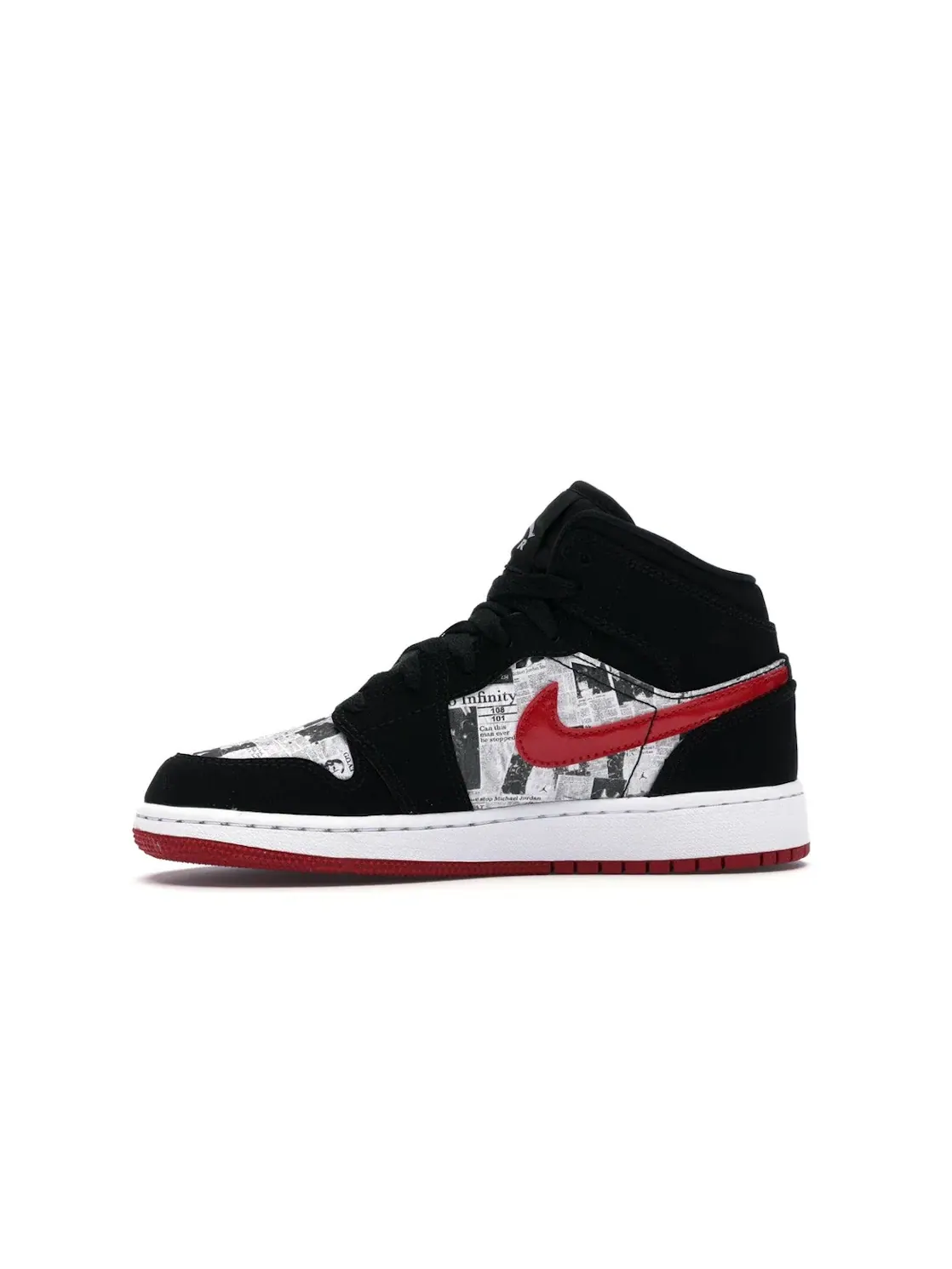 Детские кроссовки с газетным принтом Jordan 1 Mid Jordan — изображение 3 из 4, черный/красный-белый