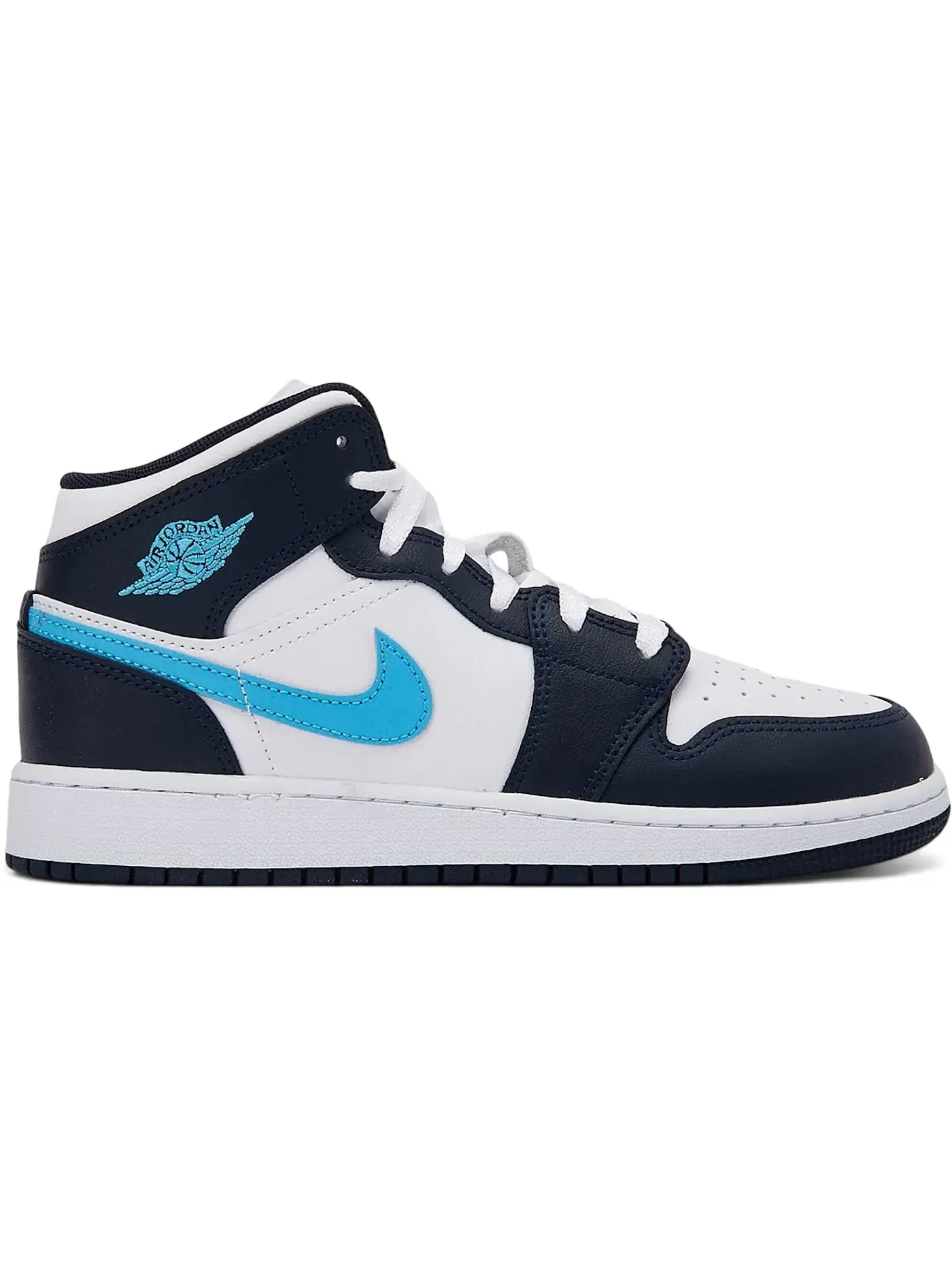 Детские кроссовки для мальчиков высокие Jordan 1 Mid Jordan — изображение 1 из 1, белый/темный синий
