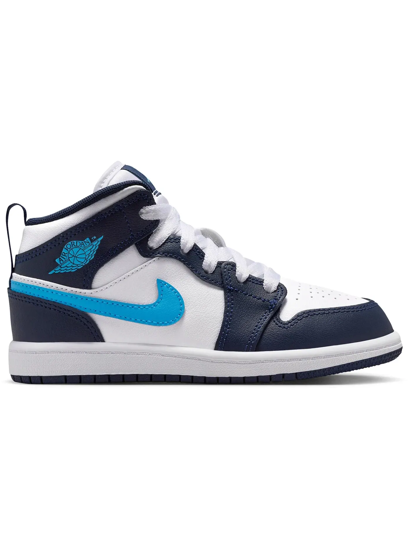 Детские кроссовки Lifestyle Jordan 1 Mid Obsidian Dark Powder Blue (PS) Jordan — изображение 1 из 1, белый/темный синий