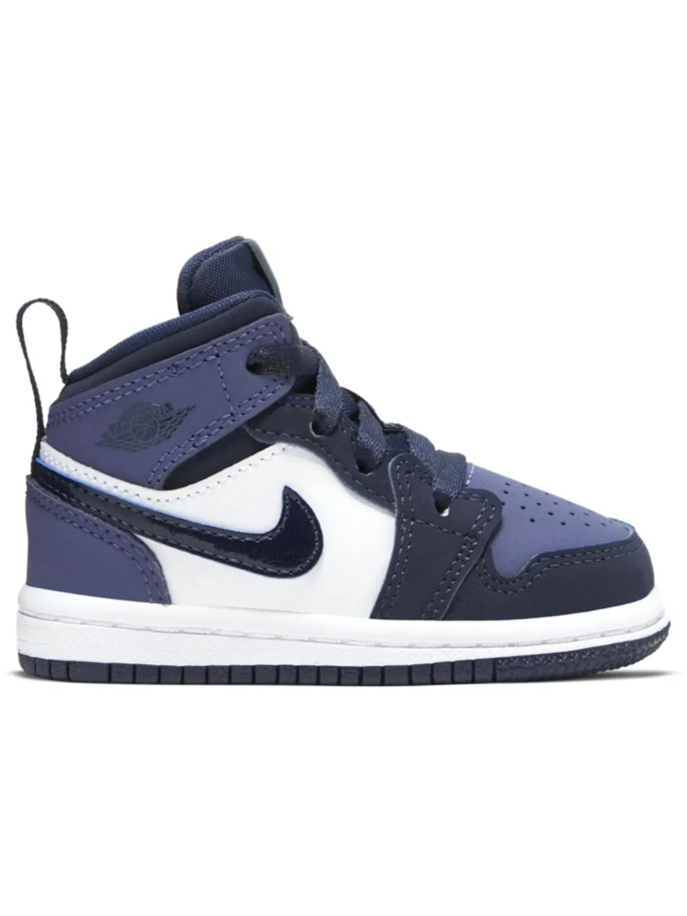 Детские кроссовки для мальчиков с принтом Jordan 1 Mid Jordan — изображение 1 из 1, фиолетовый белый