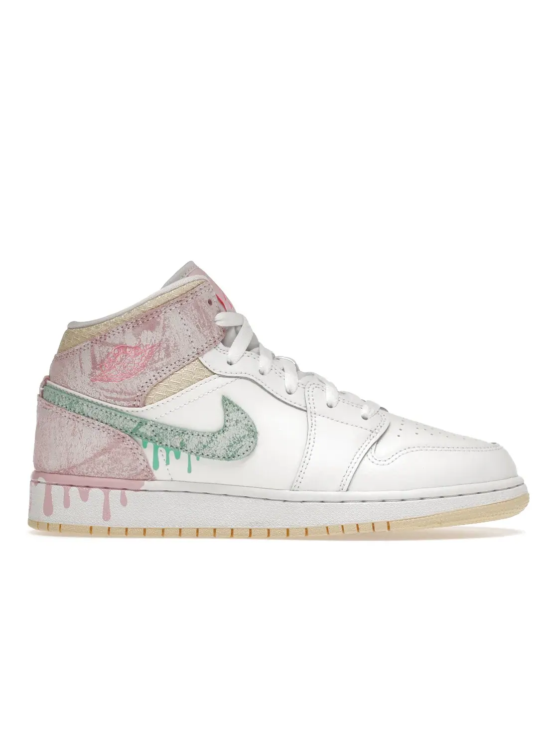 Детские кроссовки с принтом Jordan 1 Mid Paint Drip Jordan — изображение 1 из 4, белый/зеленый