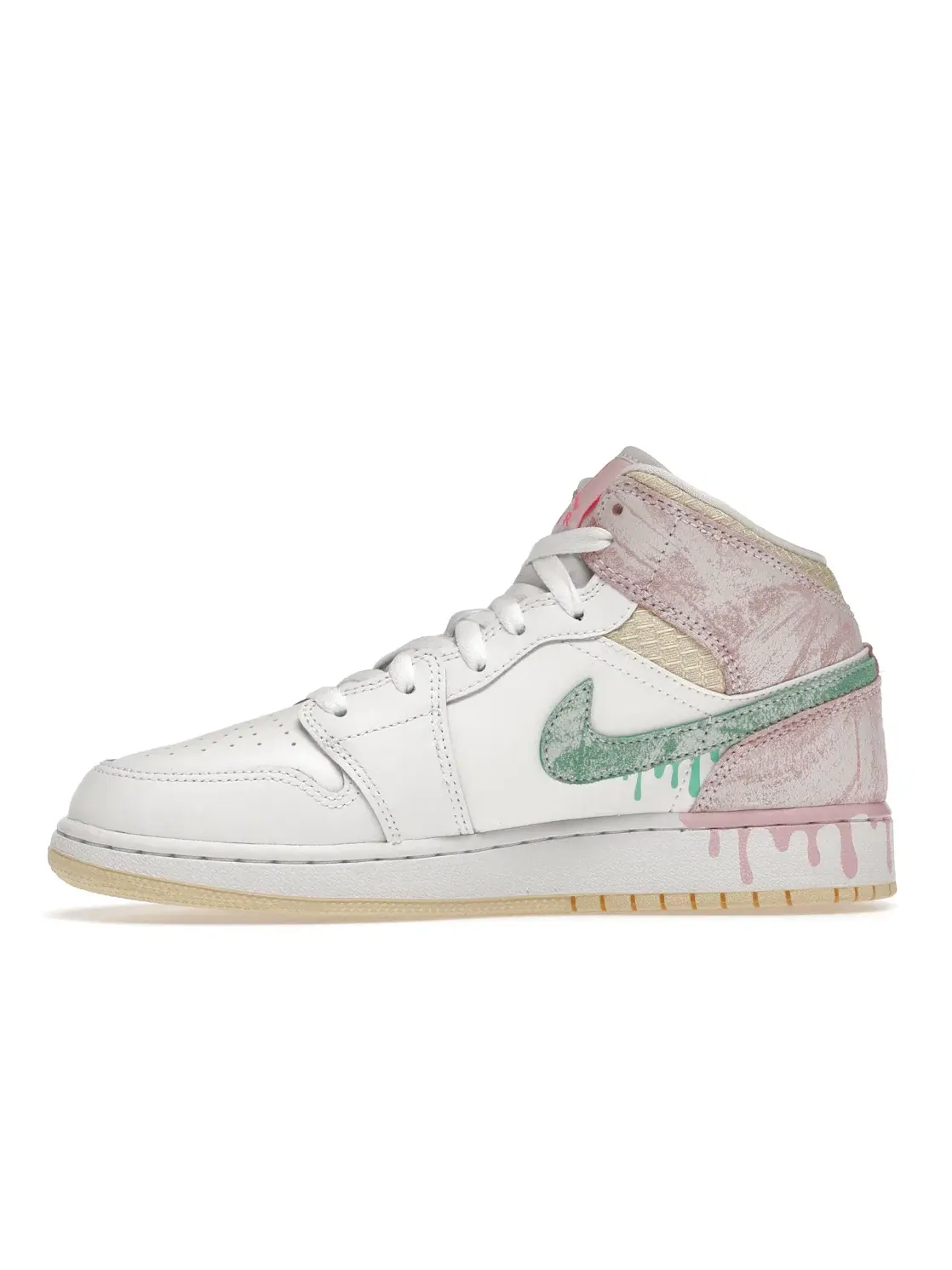 Детские кроссовки с принтом Jordan 1 Mid Paint Drip Jordan — изображение 3 из 4, белый/зеленый