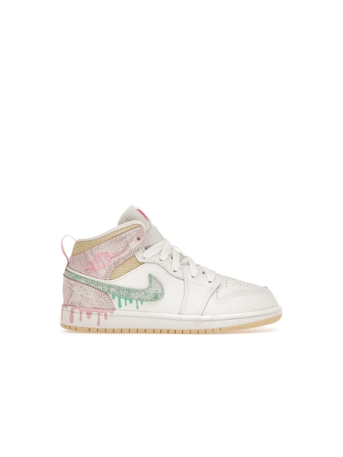 Детские кроссовки для мальчиков с принтом Jordan 1 Mid Paint Drip (PS) Jordan — изображение 1 из 4, белый/зеленый