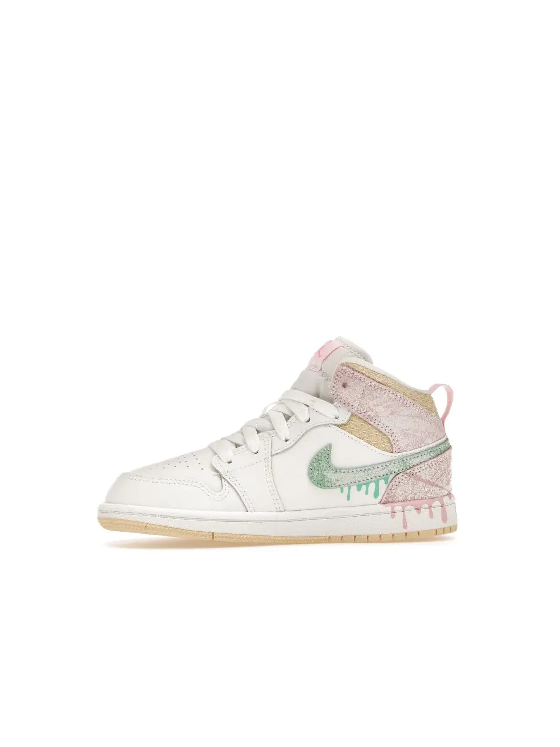 Детские кроссовки для мальчиков с принтом Jordan 1 Mid Paint Drip (PS) Jordan — изображение 3 из 4, белый/зеленый