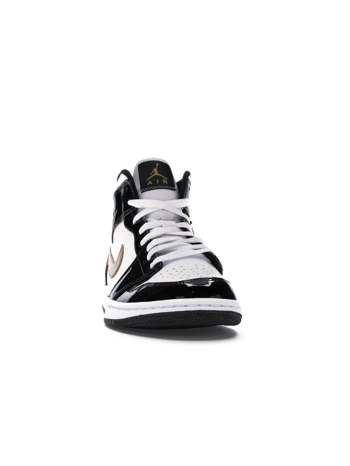 Мужские кроссовки с патентованной кожи Jordan 1 Mid Patent Black White Gold Jordan — изображение 2 из 4