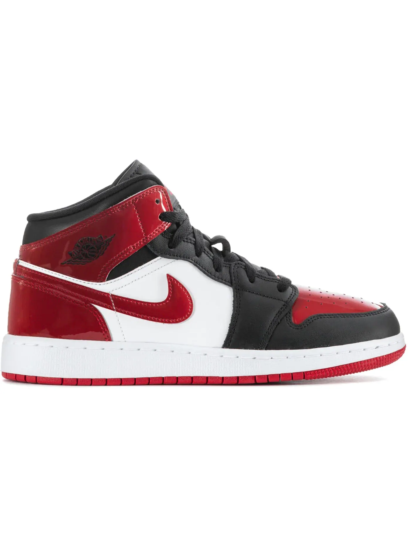 Детские кроссовки с глянцевым покрытием Jordan 1 Mid — изображение 1 из 1, черный/белый/красный