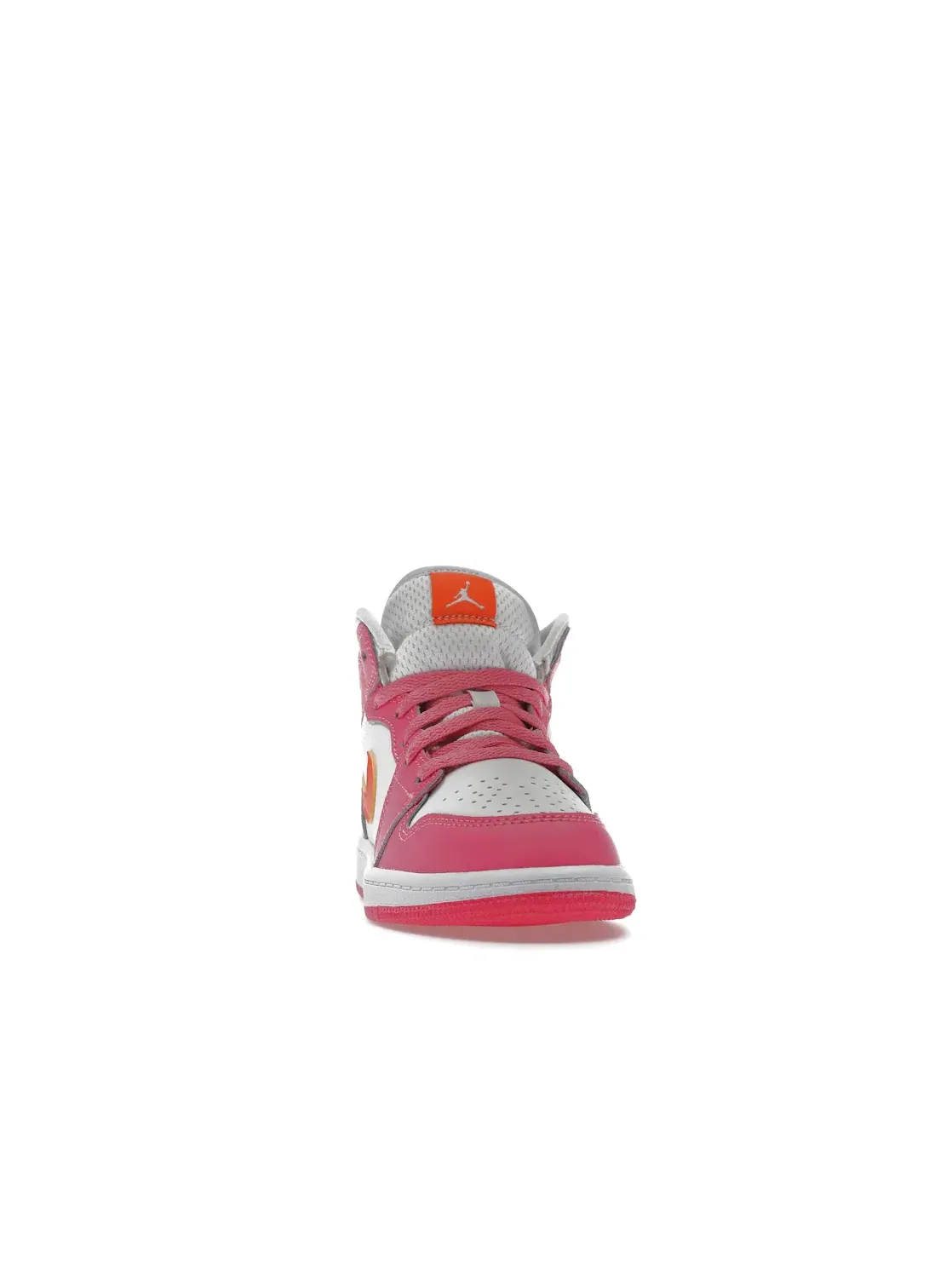 Детские кроссовки с контрастными вставками Pinksicle/Safety Orange/White Jordan 1 Mid — изображение 2 из 4, оранжевый белый