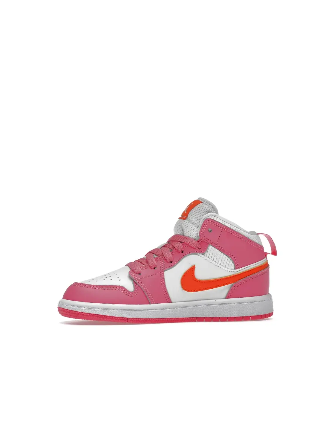 Детские кроссовки с контрастными вставками Pinksicle/Safety Orange/White Jordan 1 Mid — изображение 3 из 4, оранжевый белый