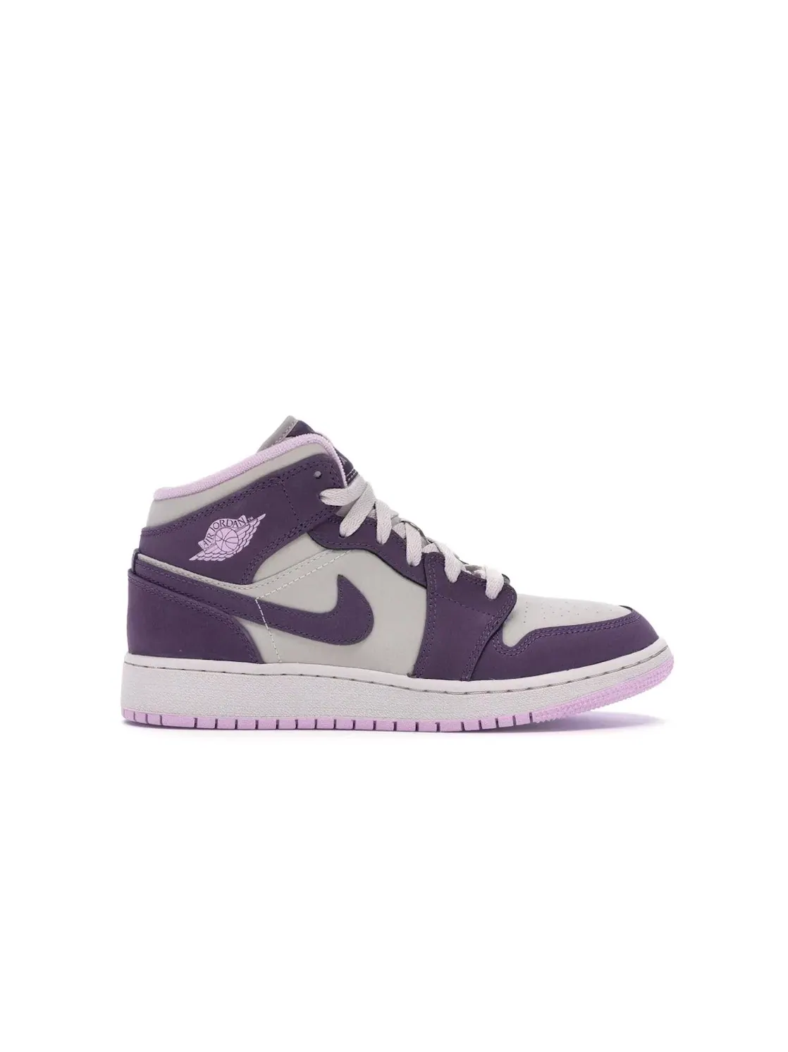 Детские кроссовки с замшевым и кожаным верхом Jordan 1 Mid — изображение 1 из 4, фиолетовый/песочный