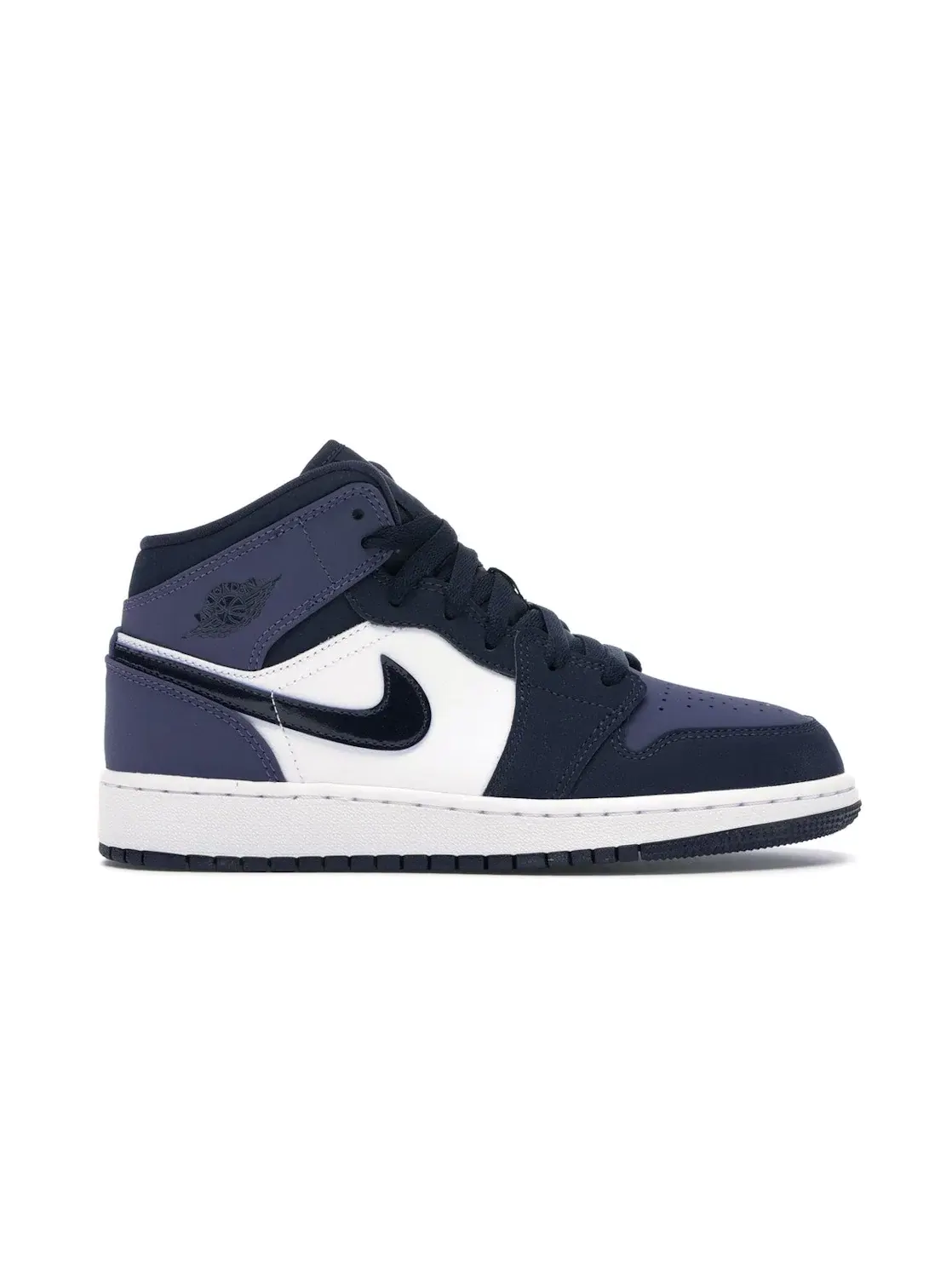 Детские кроссовки для мальчиков и девочек кожаные Jordan 1 Mid — изображение 1 из 4, фиолетовый-белый