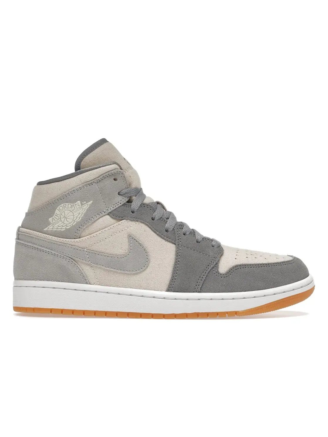 Мужские кроссовки с канвасом и замшей Jordan 1 Mid SE Jordan — изображение 1 из 4, серый-белый-желтый