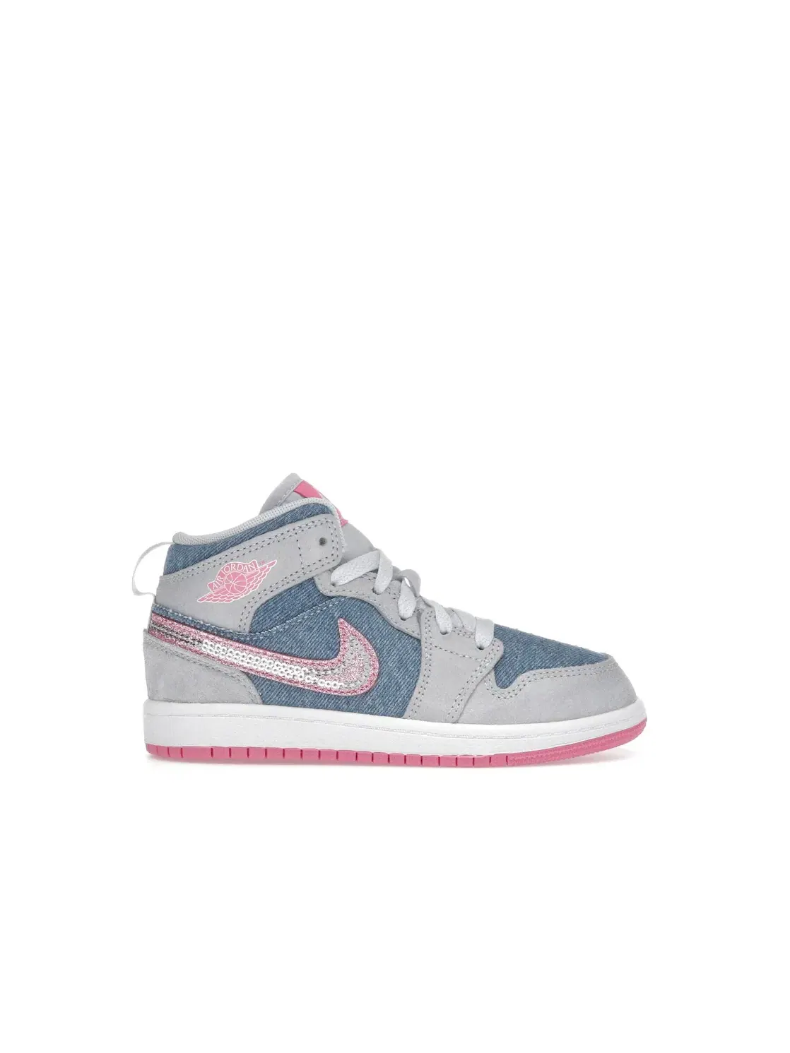 Детские кроссовки Lifestyle Jordan 1 Mid SE Denim Sequin Jordan — изображение 1 из 4, белый/розовый