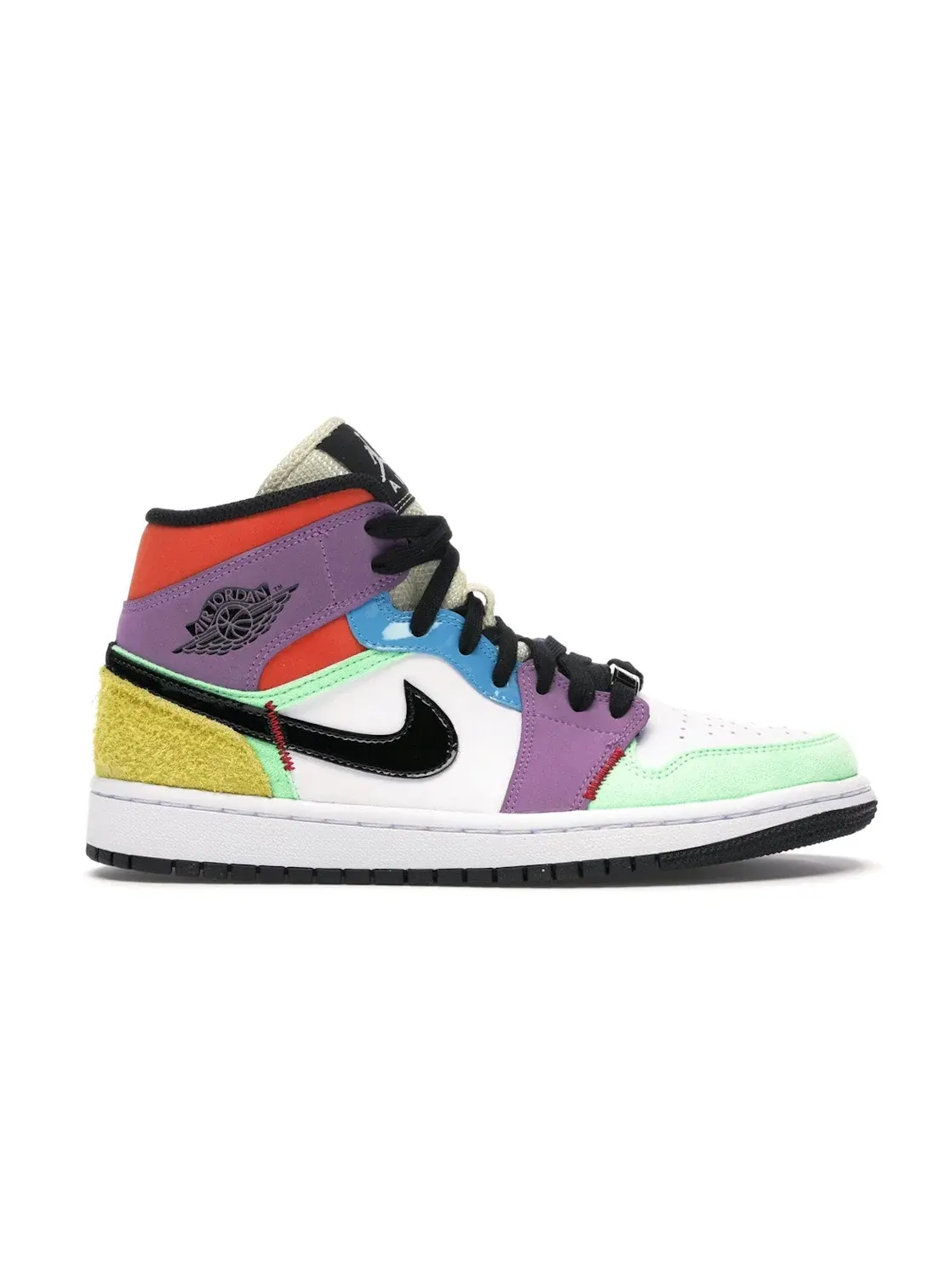Женские кроссовки с цветочным принтом Jordan 1 Mid SE Multi-Color Jordan — изображение 1 из 4, белый/черный--оранжевый