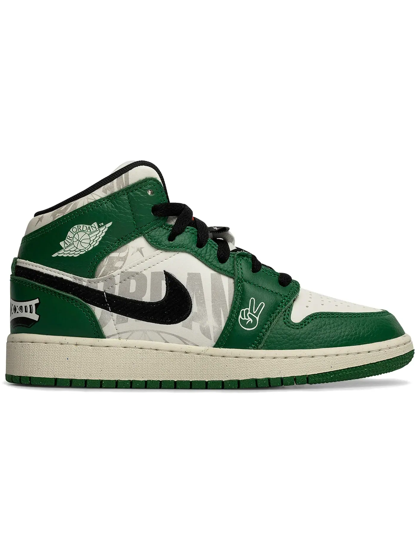 Детские кроссовки Lifestyle Jordan 1 Mid SE Overbranded Jordan — изображение 1 из 1, зеленый/белый/черный
