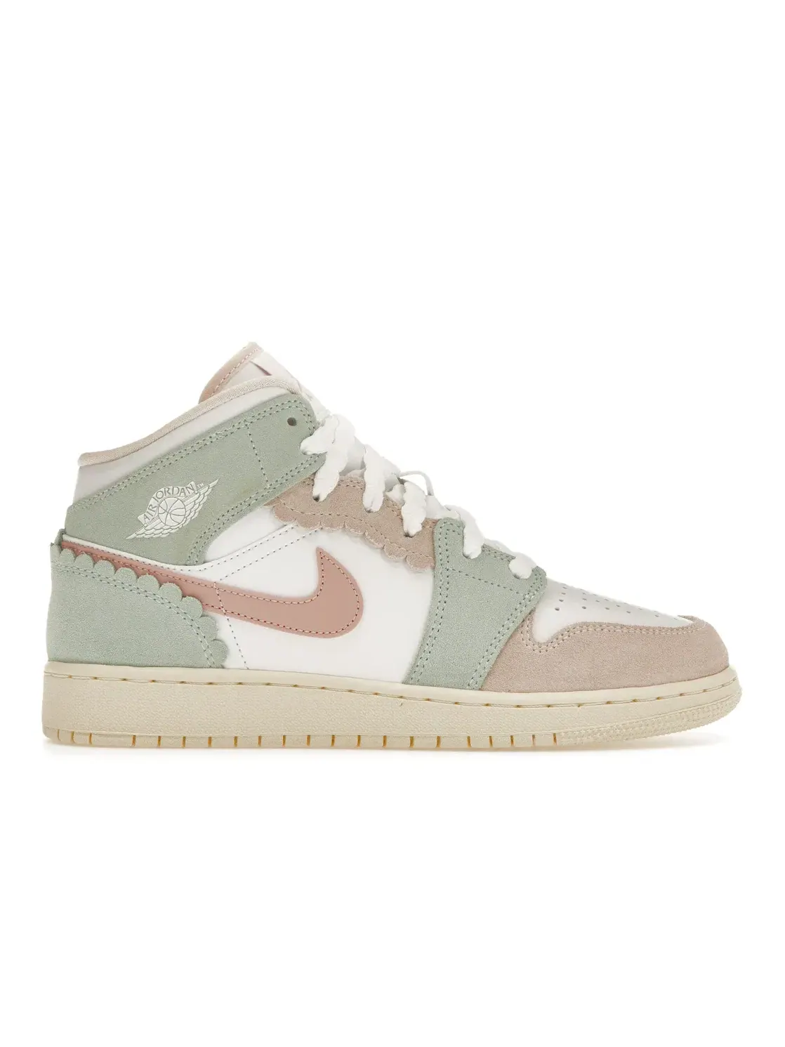 Детские кроссовки для мальчиков и девочек кожаные Jordan 1 Mid SE Pink Oxford Jordan — изображение 1 из 4, белый///розовый