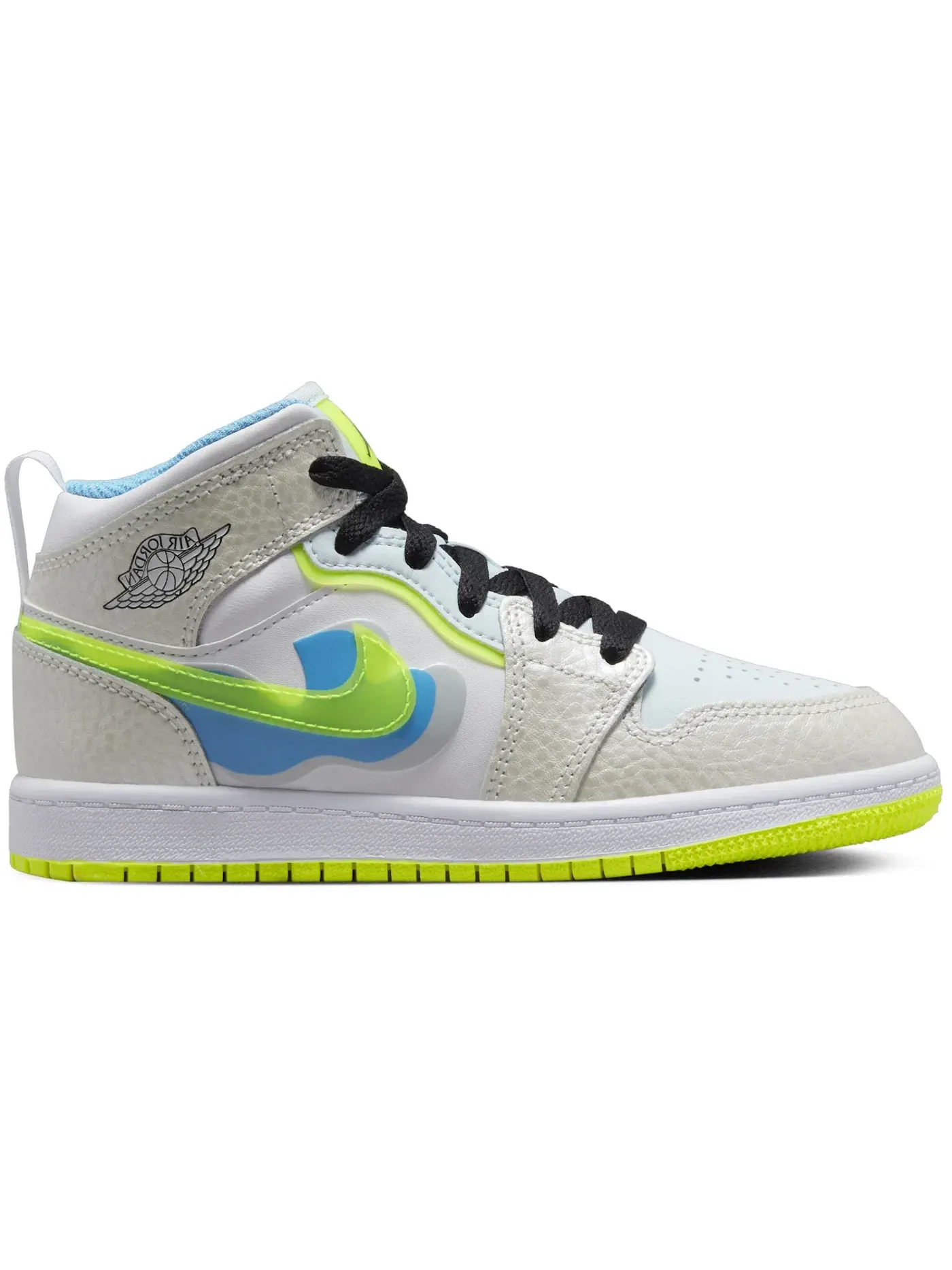Детские кроссовки с принтом Jordan 1 Mid SE Jordan — изображение 1 из 1, платиновый/синий/синий