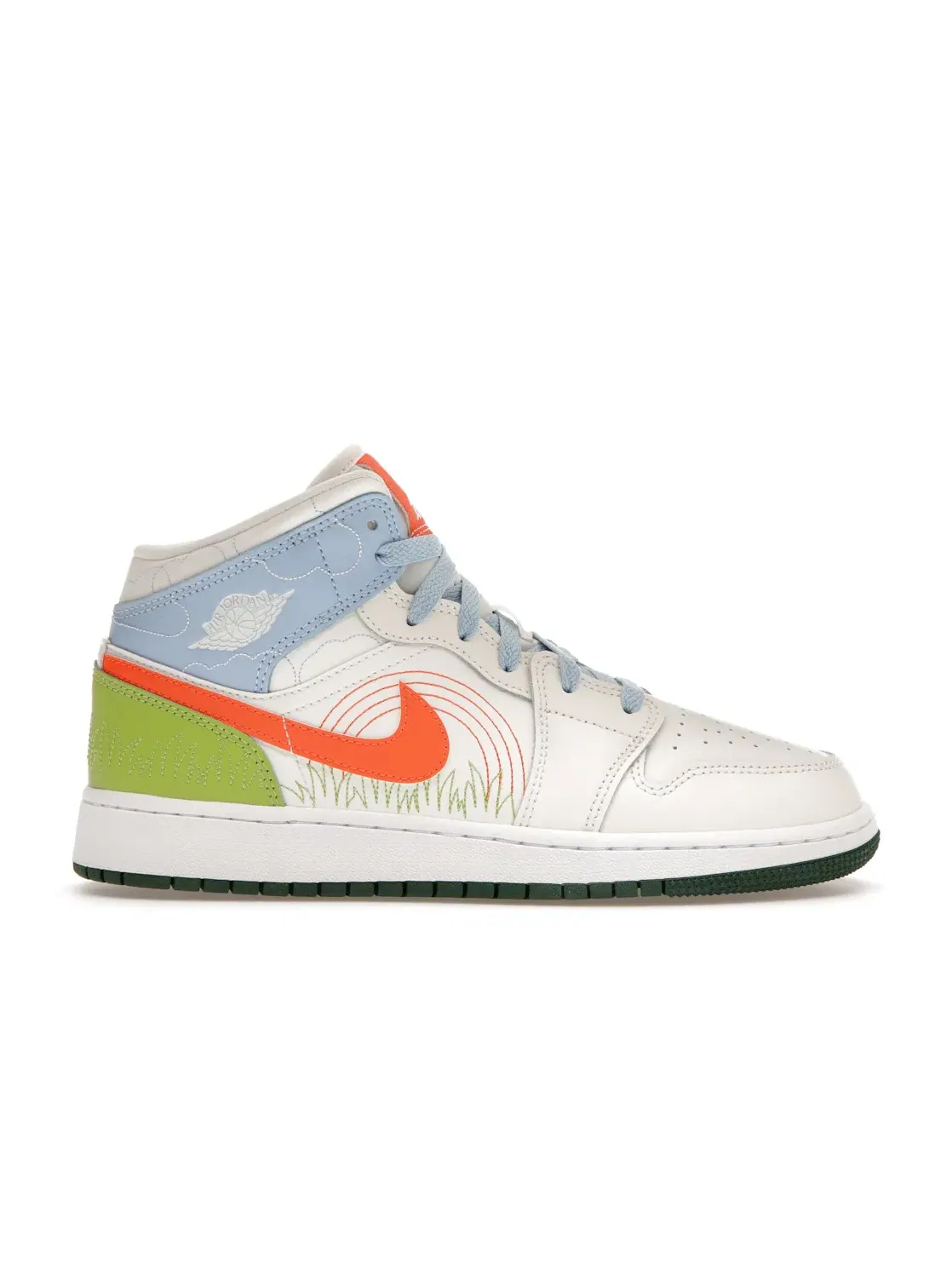 Детские кроссовки с принтом Jordan 1 Mid SE Stitch (GS) Jordan — изображение 1 из 4, синий/зеленый/оранжевый