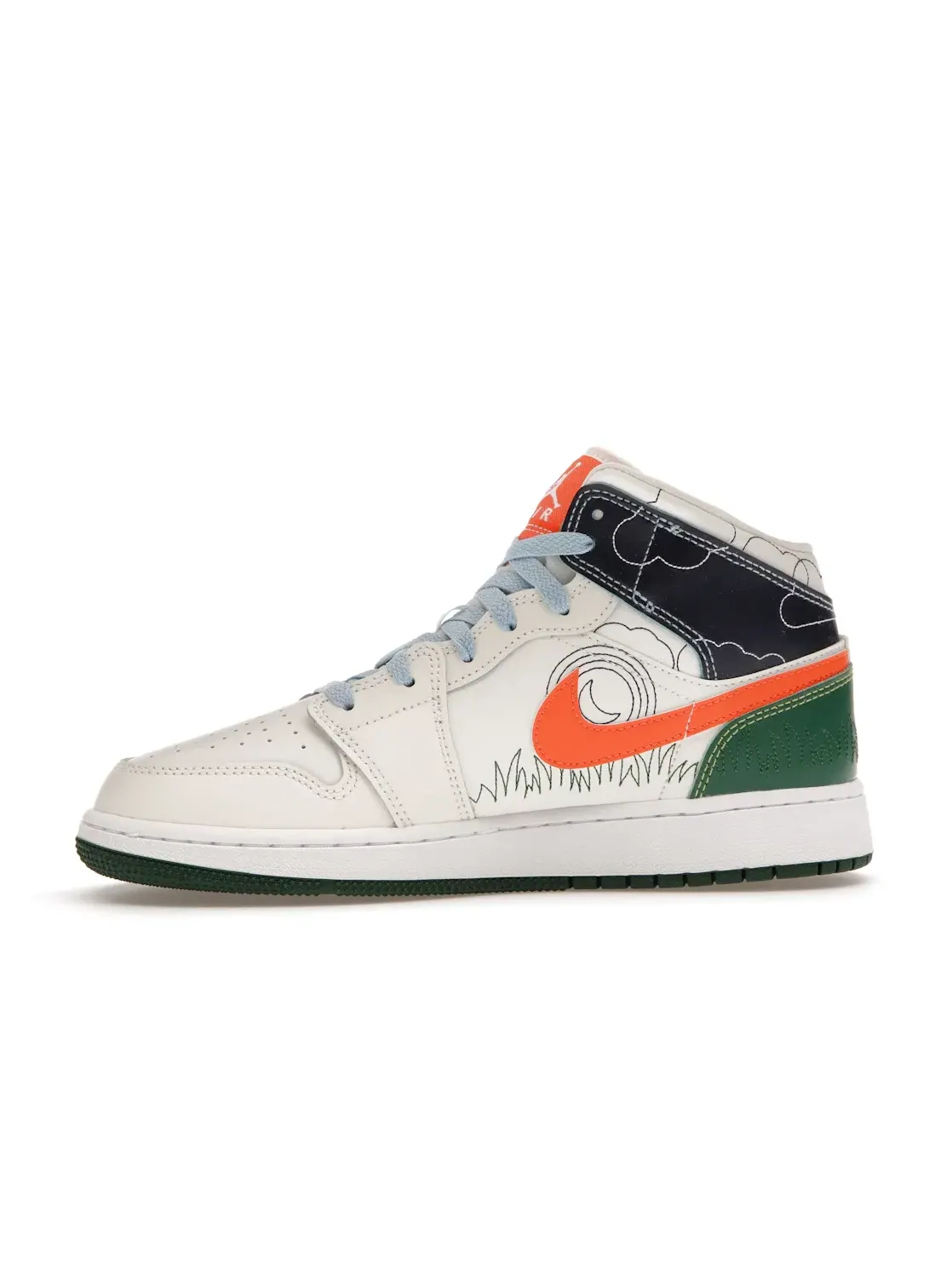 Детские кроссовки с принтом Jordan 1 Mid SE Stitch (GS) Jordan — изображение 3 из 4, синий/зеленый/оранжевый