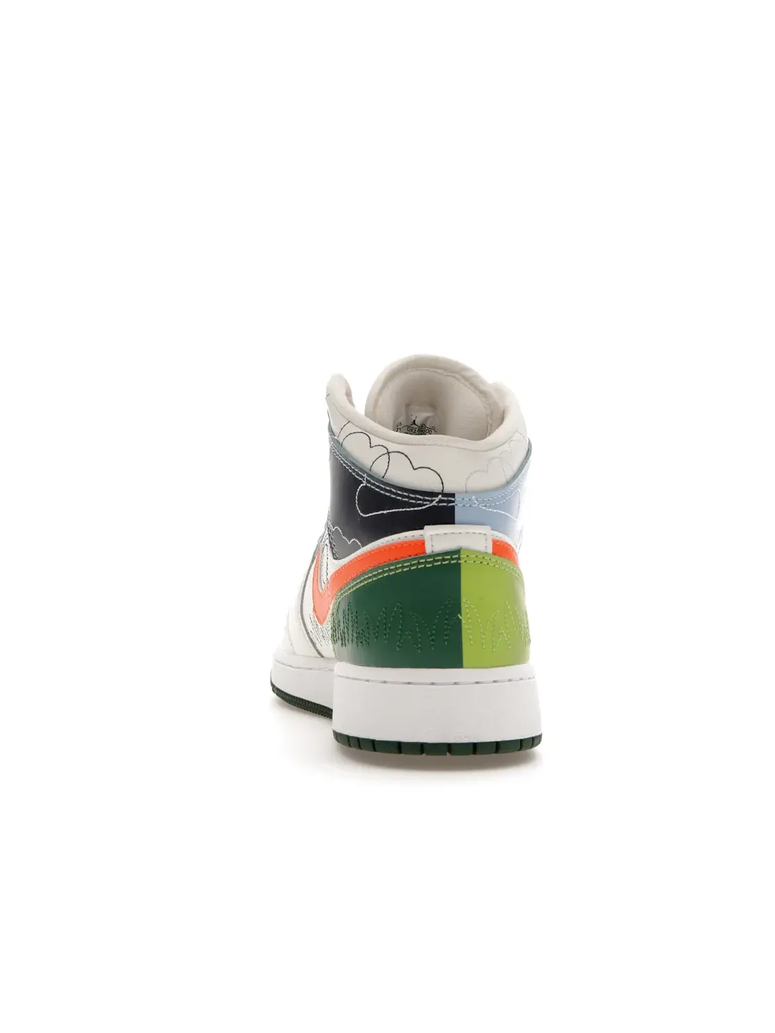 Детские кроссовки с принтом Jordan 1 Mid SE Stitch (GS) Jordan — изображение 4 из 4, синий/зеленый/оранжевый