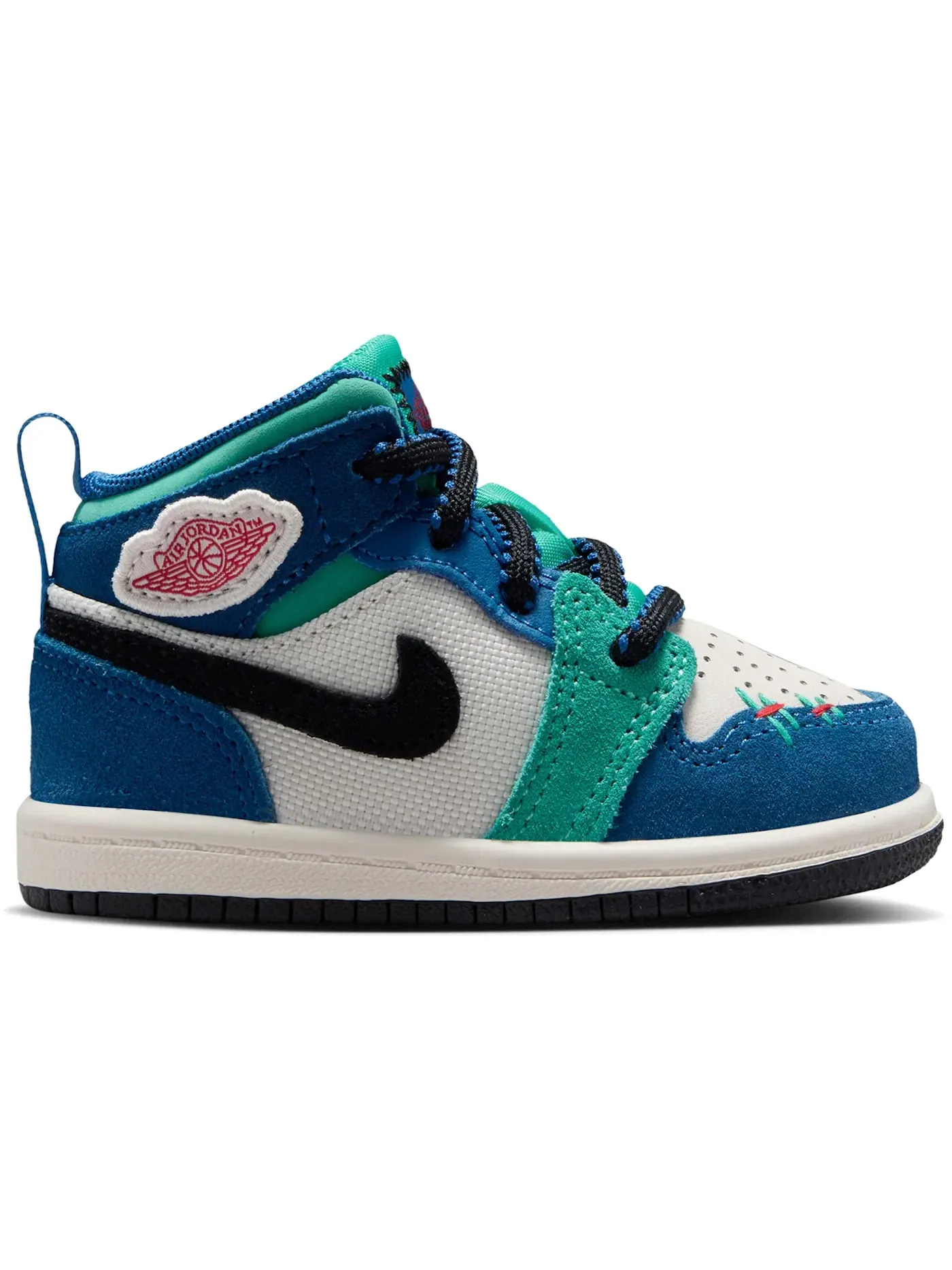 Детские кроссовки Lifestyle с принтом Jordan 1 Mid SE Jordan — изображение 1 из 1, синий зеленый красный