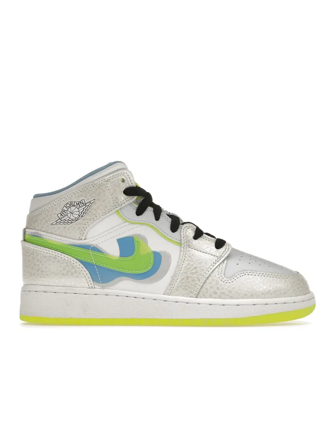 Детские кроссовки с принтом Jordan 1 Mid SE Warped Swoosh Jordan — изображение 1 из 4, платиновый/синий/синий