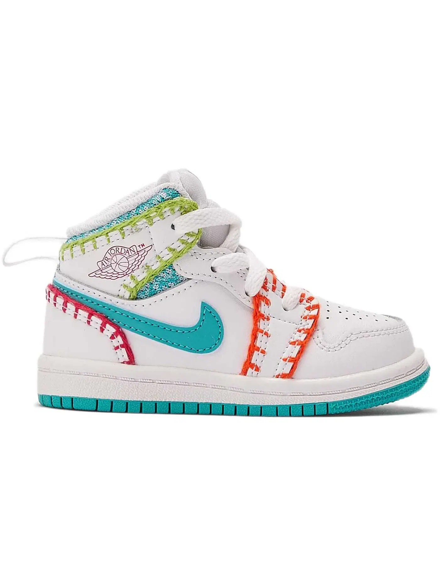 Детские кроссовки Lifestyle с принтом Jordan 1 Mid SE Jordan — изображение 1 из 1, белый//розовый/оранжевый