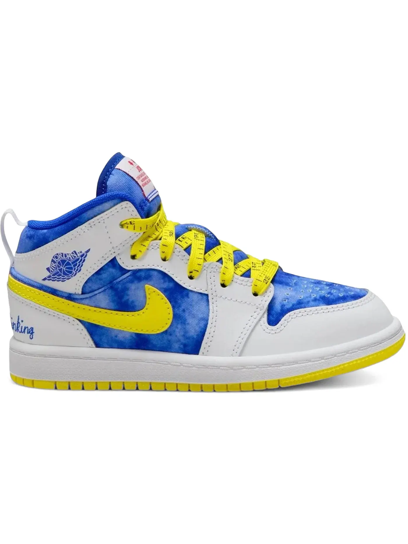 Детские кроссовки для мальчиков с принтом Jordan 1 Mid Jordan — изображение 1 из 1, белый/желтый//синий