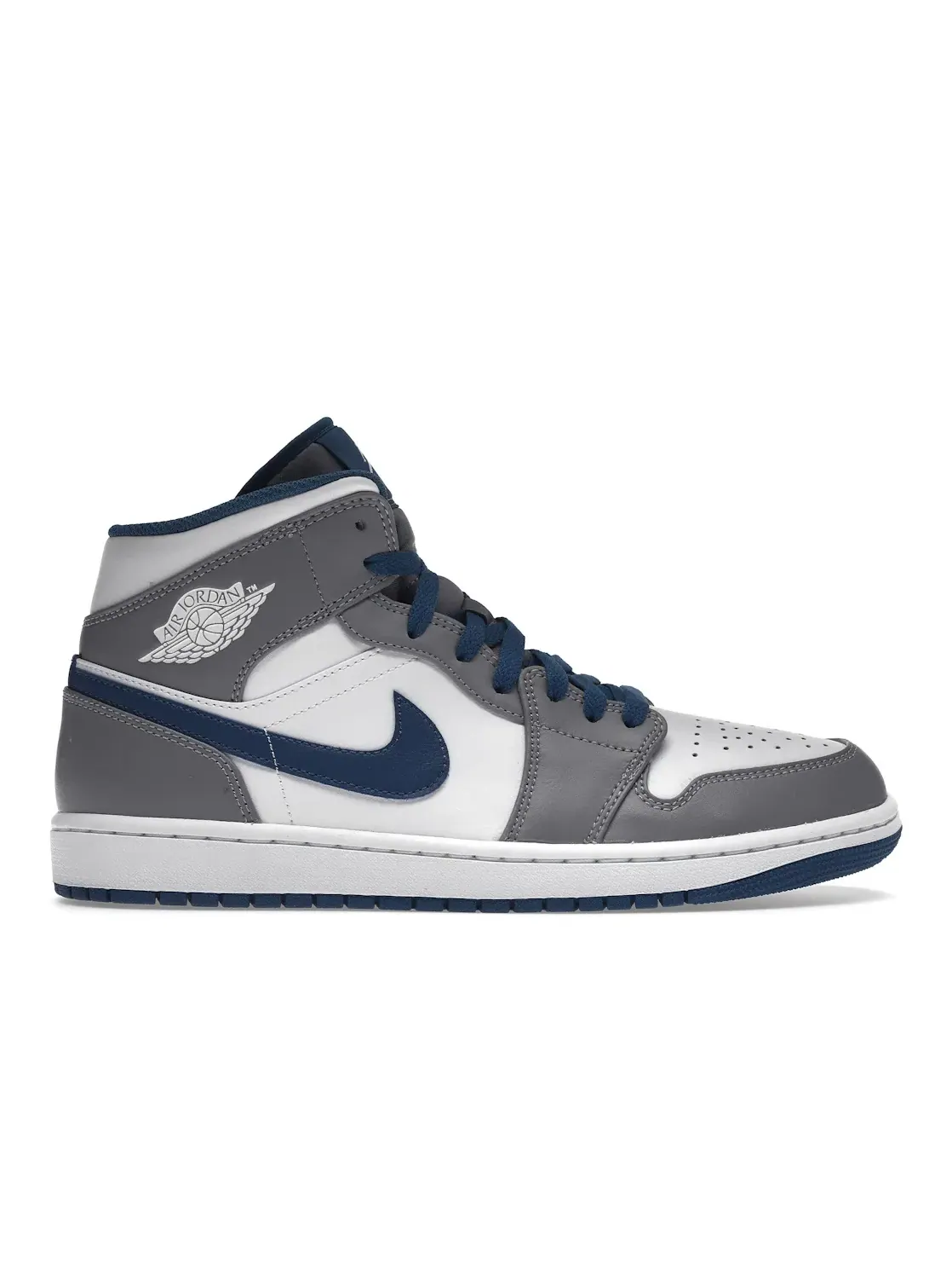 Мужские кроссовки кожаные Jordan 1 Mid — изображение 1 из 4, серый/белый/синий
