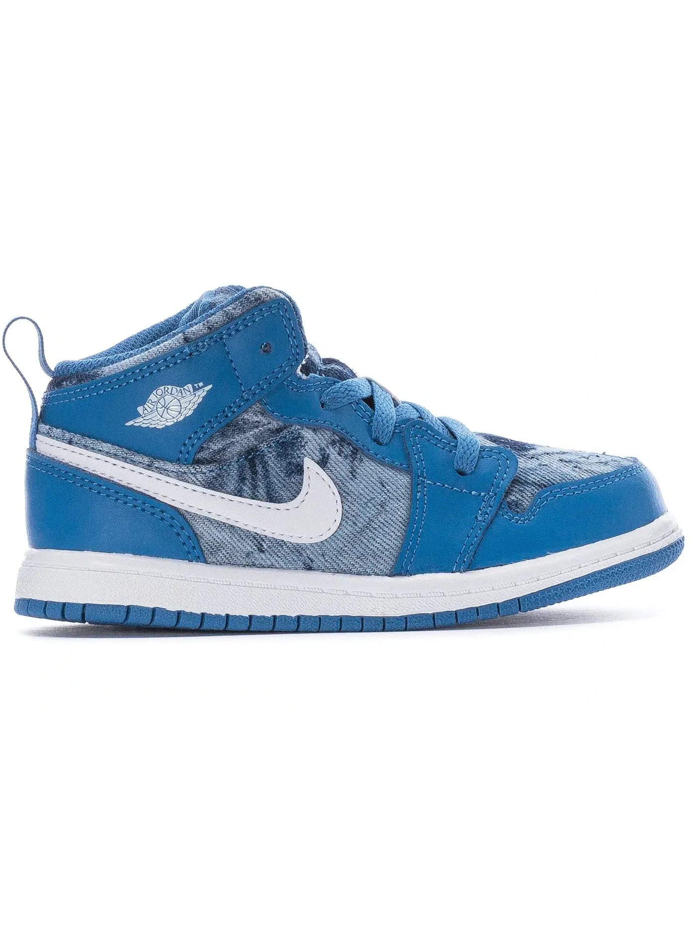 Детские кроссовки Lifestyle с джинсовым верхом Jordan 1 Mid Jordan — изображение 1 из 1, синий/белый