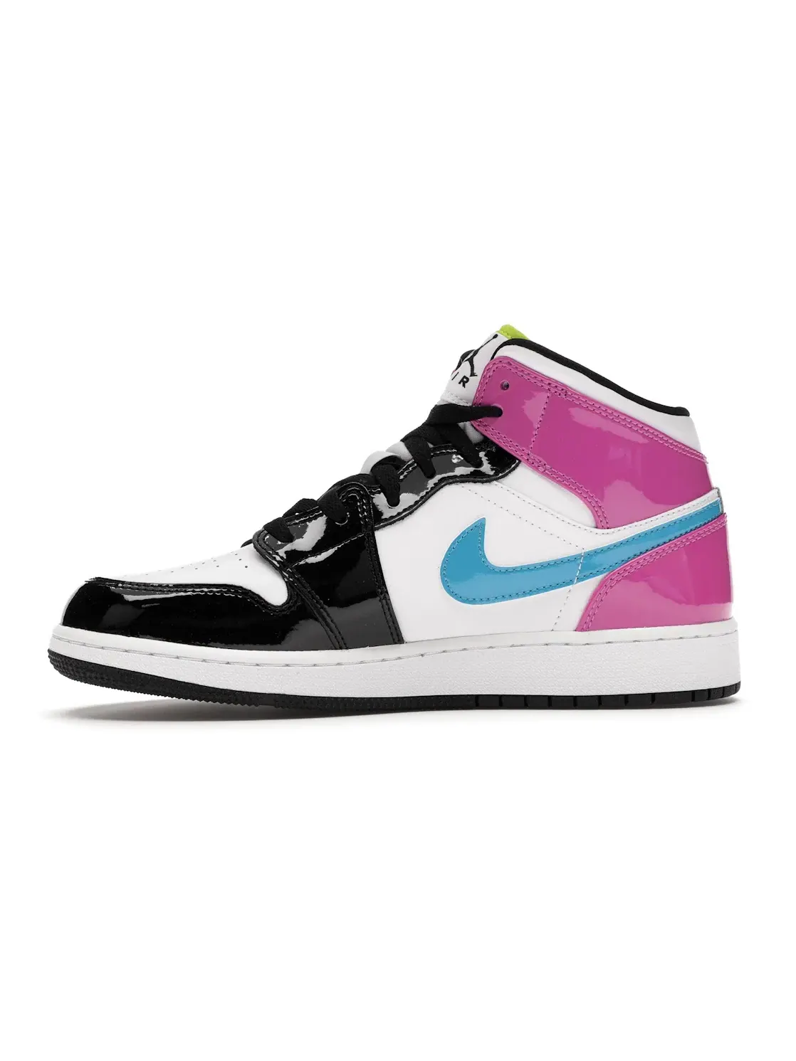 Детские кроссовки с высоким берцем Jordan 1 Mid White Black Cyber Pink GS Jordan — изображение 3 из 4, белый/--черный
