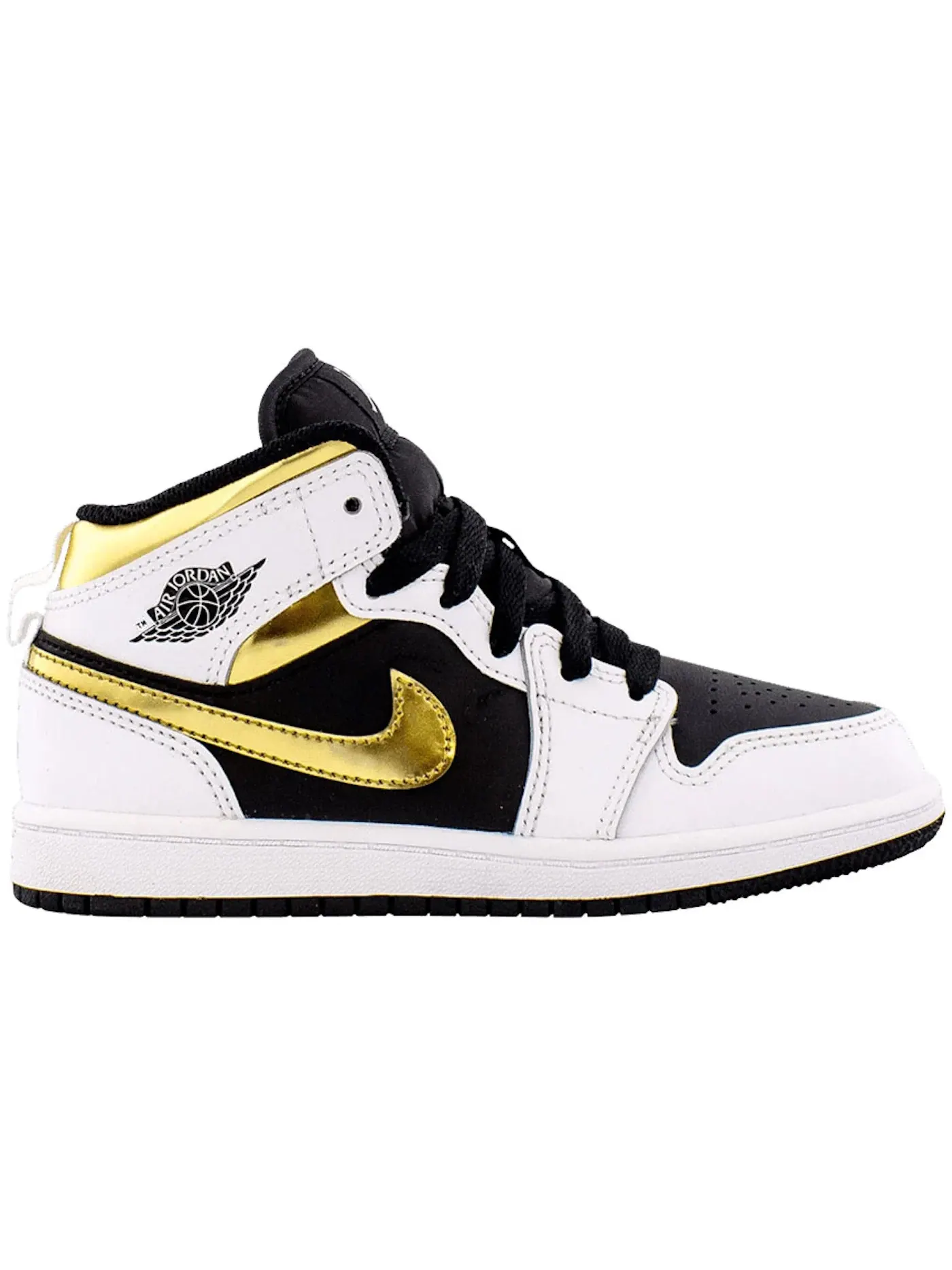 Детские кроссовки с золотыми акцентами Jordan 1 Mid Jordan — изображение 1 из 1, белый мульти-черный