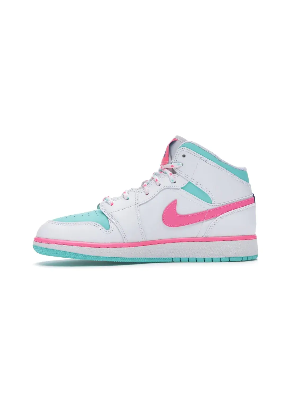 Детские кроссовки для мальчиков с принтом Jordan 1 Mid Jordan — изображение 3 из 4, белый/розовый-зеленый