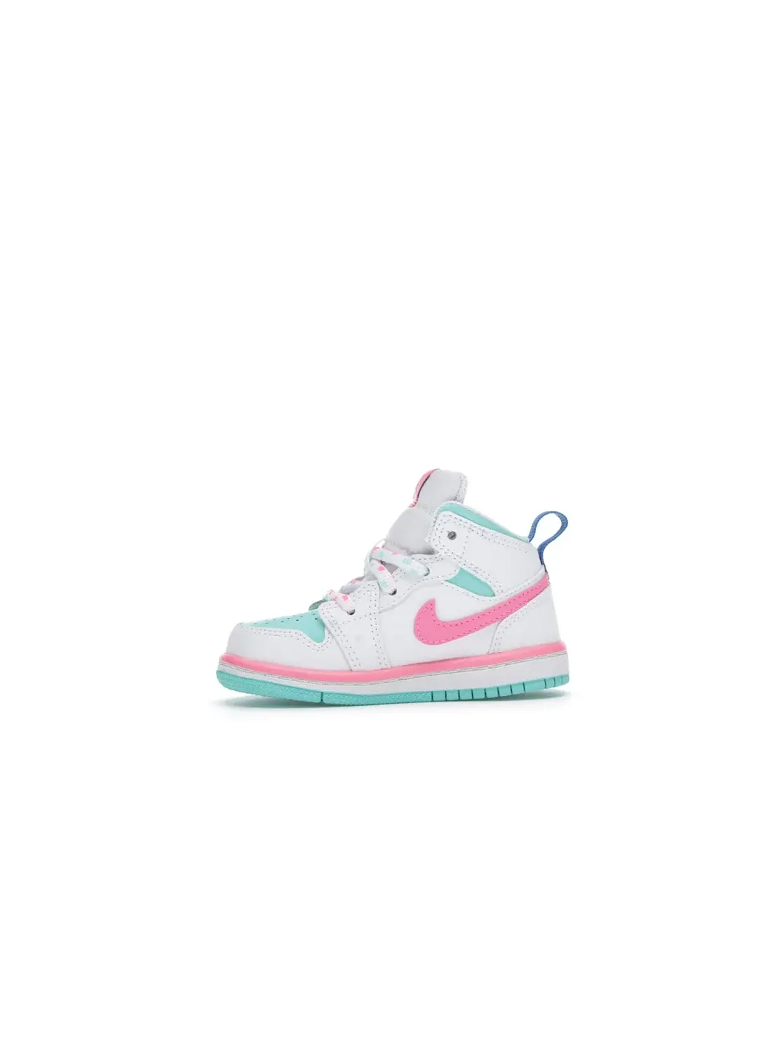 Детские кроссовки с кожаным верхом Jordan 1 Mid Jordan — изображение 3 из 4, белый/розовый-зеленый