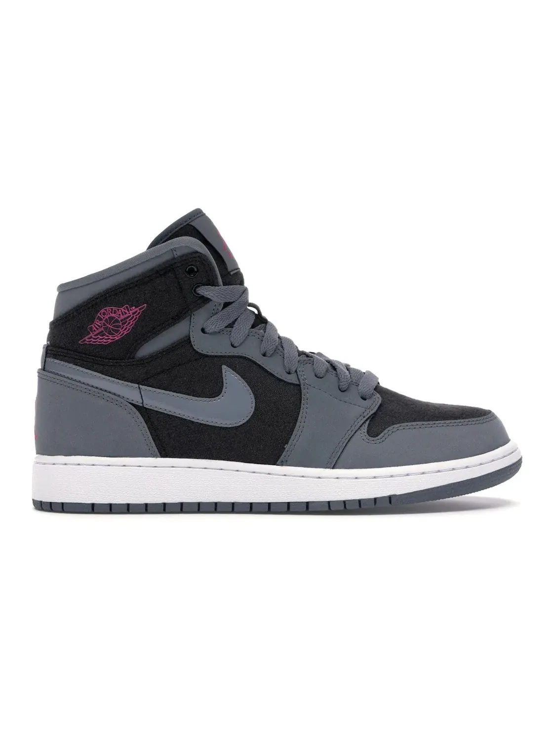 Детские кроссовки высокие Cool Grey Vivid Pink Jordan 1 Retro High Jordan — изображение 1 из 4, серый/розовый-черный