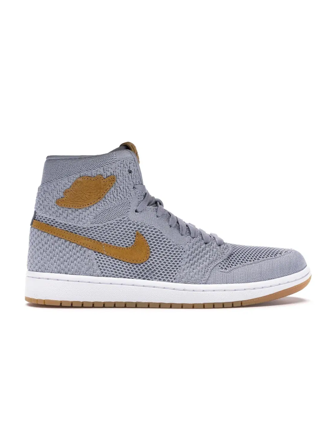 Мужские кроссовки на шнуровке Flyknit Jordan 1 Retro High Jordan — изображение 1 из 4, серый/золотистый-желтый