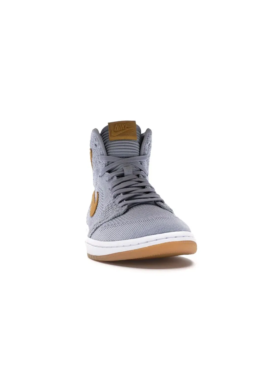 Мужские кроссовки на шнуровке Flyknit Jordan 1 Retro High Jordan — изображение 2 из 4, серый/золотистый-желтый
