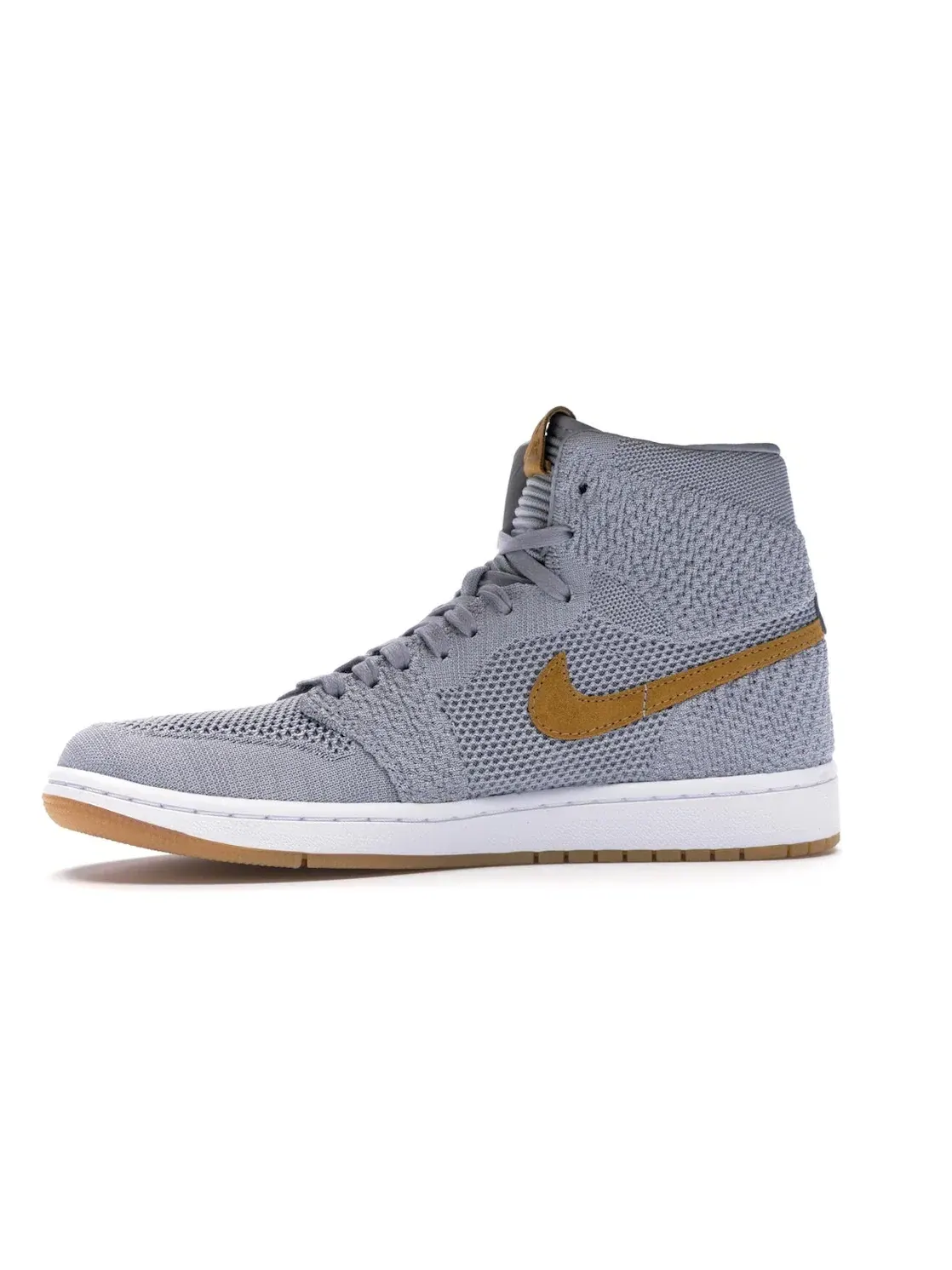 Мужские кроссовки на шнуровке Flyknit Jordan 1 Retro High Jordan — изображение 3 из 4, серый/золотистый-желтый