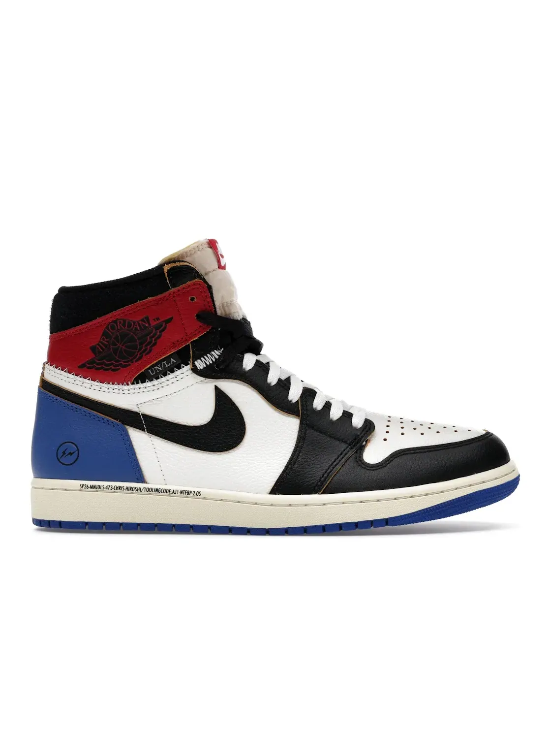 Мужские кроссовки с коллаборацией Fragment x Union LA Jordan 1 Retro High OG SP, Varsity Red Sport Royal — изображение 1 из 4